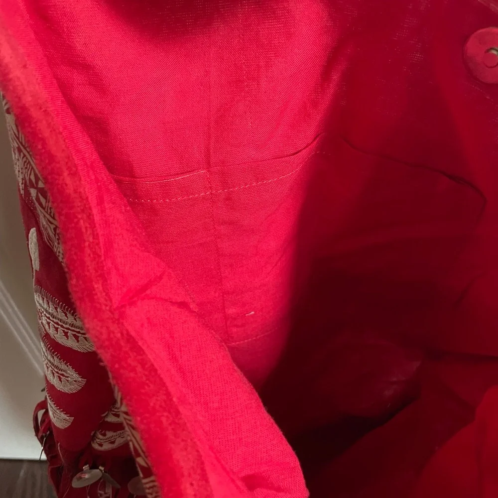 Boho Red Cotton Enbroidered Bag with Coin Detailing - Picture 6 of 6